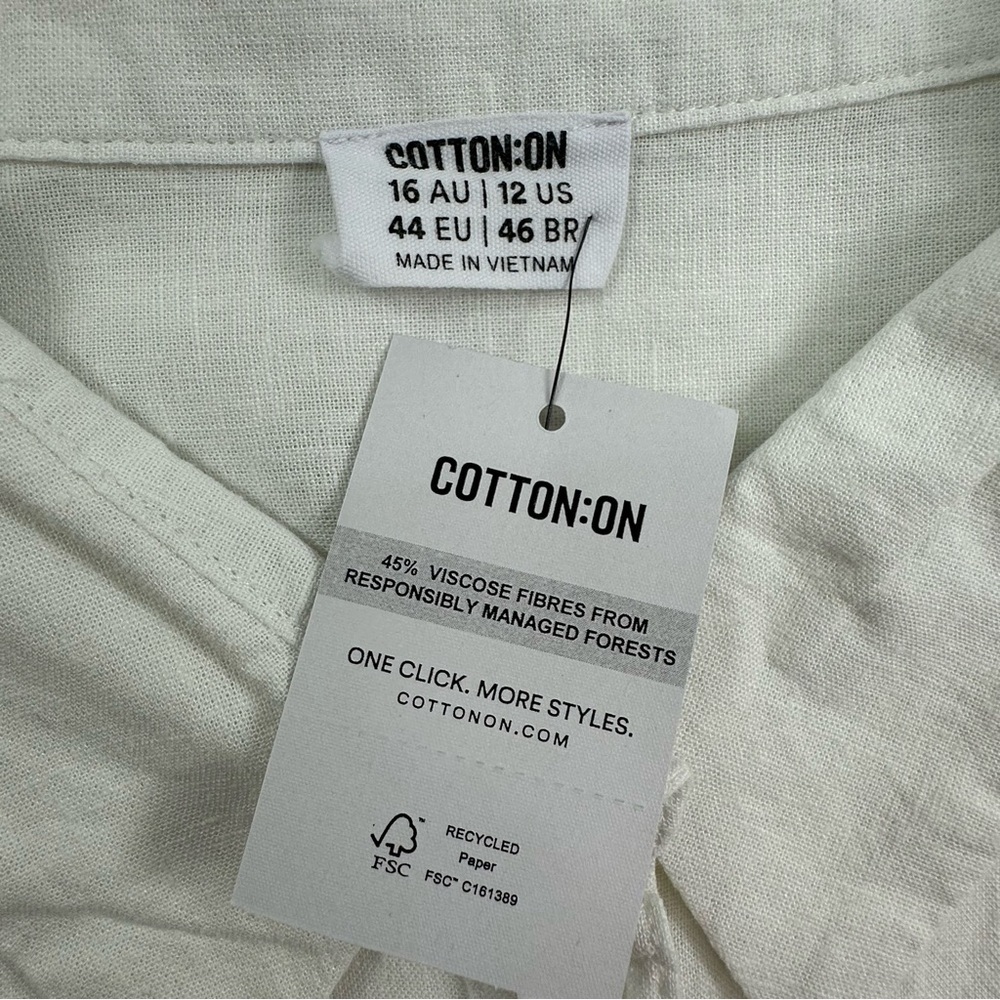 NWT Cotton On Oversized Linen Mixed Button Shirt Women’s 12 Short Sleeve - Picture 4 of 7